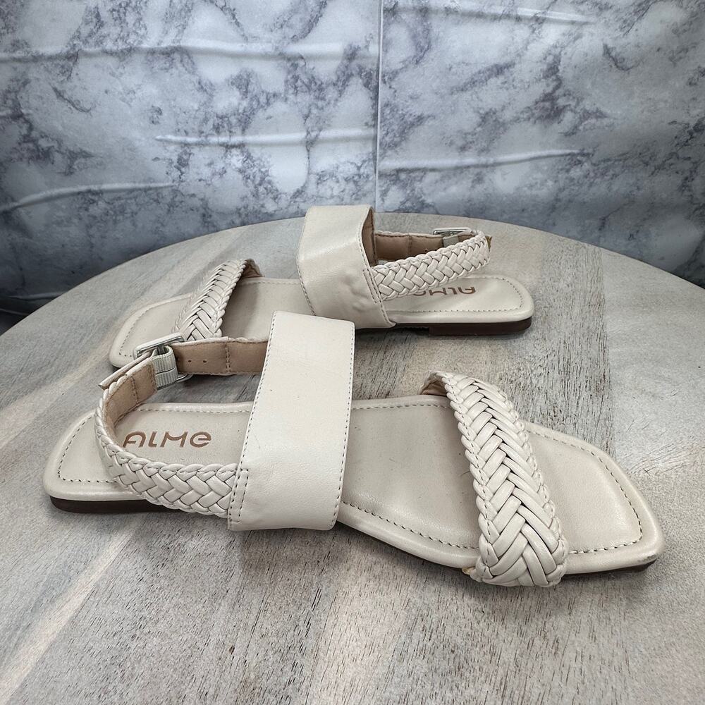 ALME Women’s Leather Braided White Flat Sandals Size 10/40 Made in Brazil - Picture 3 of 10